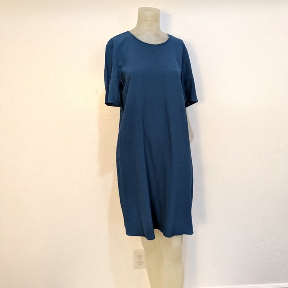 Eileen Fisher Blue crepe Shift Dress - Picture 2 of 10